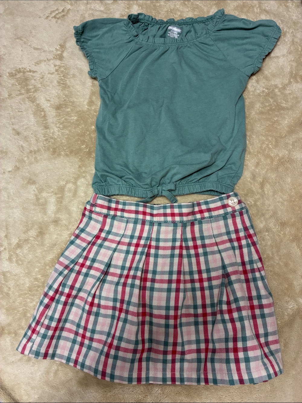 Garanimals Teal Top with Pink & Teal Plaid Skirt